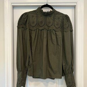 Gap Eyelet Mockneck Shirt in Deep Green